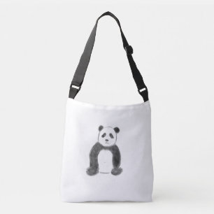 Cute black and white panda sketch crossbody bag