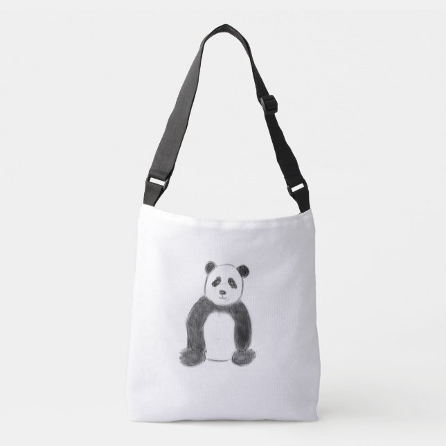 Cute black and white panda sketch crossbody bag (Front)