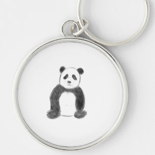 Cute black and white panda sketch keychain