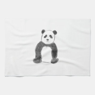 Cute black and white panda sketch kitchen towel