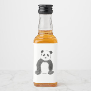 Cute black and white panda sketch liquor bottle label