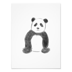 Cute black and white panda sketch photo print