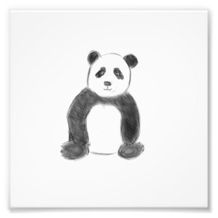 Cute black and white panda sketch photo print