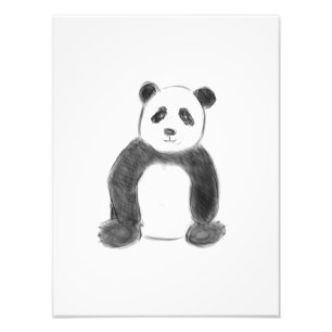 Cute black and white panda sketch photo print