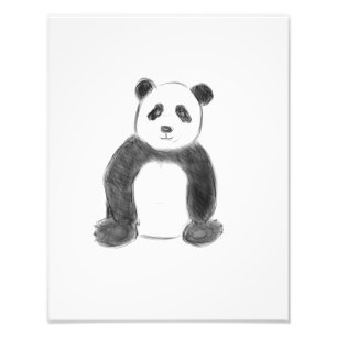 Cute black and white panda sketch photo print
