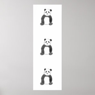 Cute black and white panda sketch poster