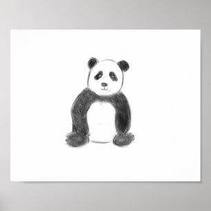 Cute black and white panda sketch poster