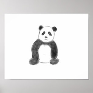 Cute black and white panda sketch poster