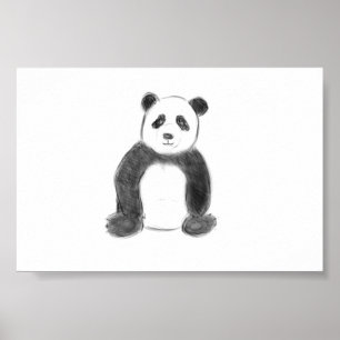 Cute black and white panda sketch poster