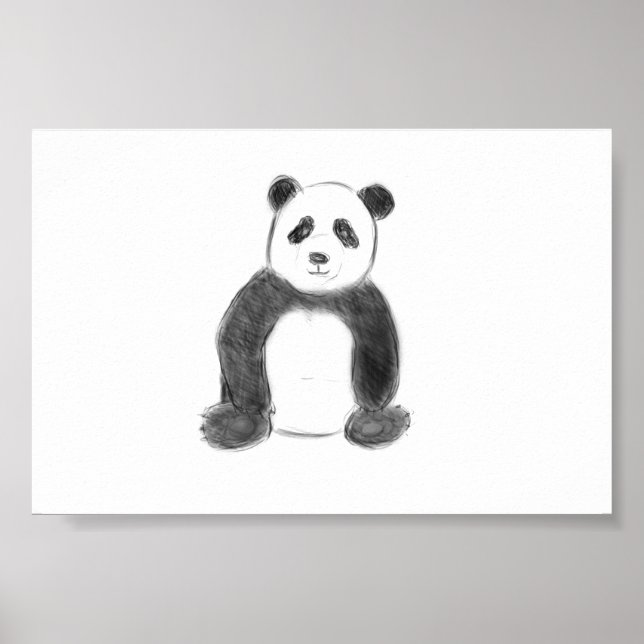 Cute black and white panda sketch poster (Front)