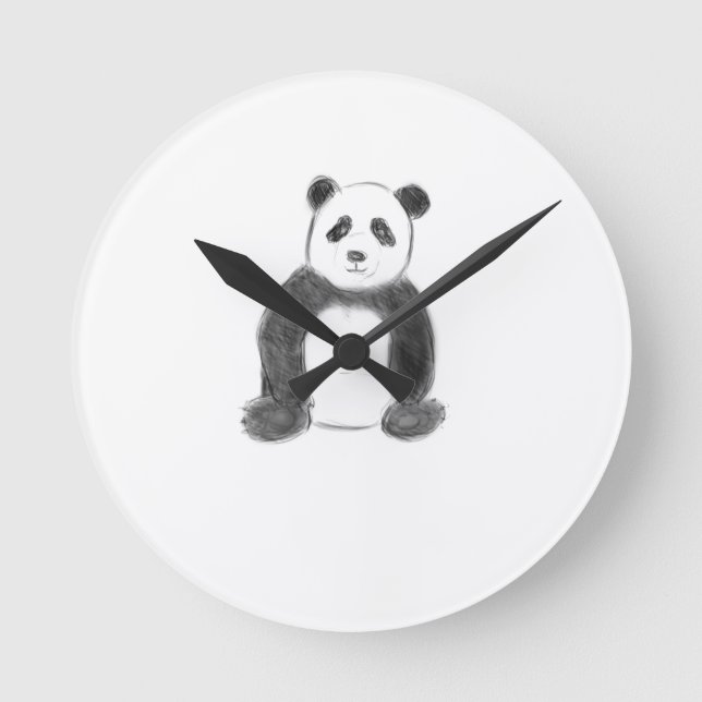 Cute black and white panda sketch round clock (Front)