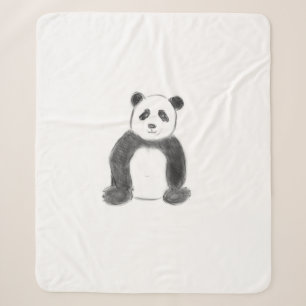 Cute black and white panda sketch sherpa blanket