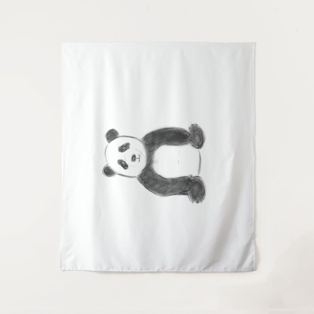 Cute black and white panda sketch tapestry (Front)