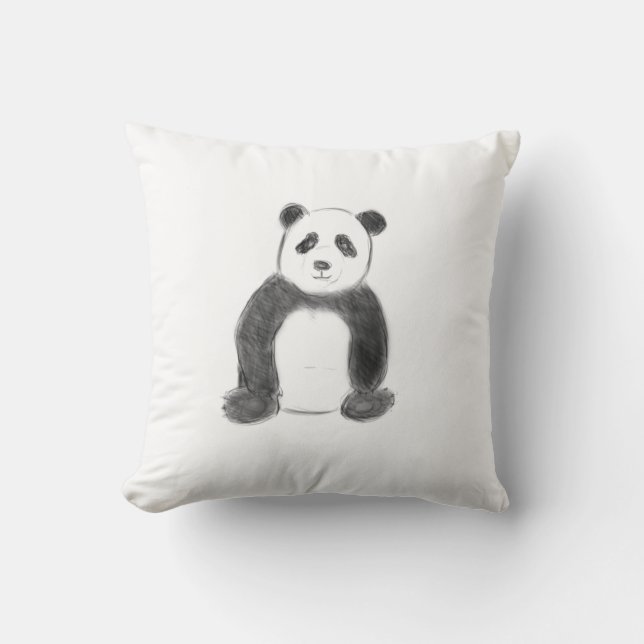 Cute black and white panda sketch throw pillow (Front)