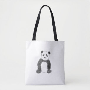Cute black and white panda sketch tote bag