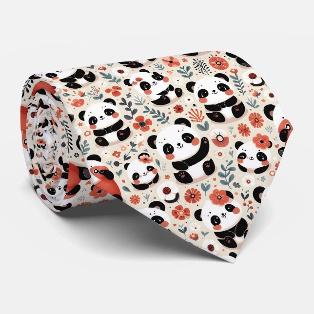 Cute Black and White Panda Tie (Rolled)