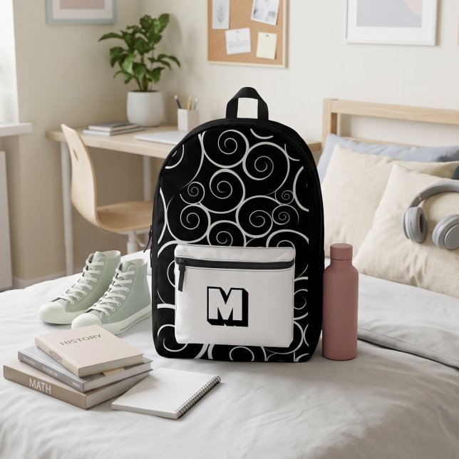  Cute Black and White pattern girls  Printed Backpack (Creator Uploaded)