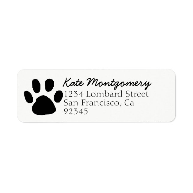 Cute Black and White Paw Print Return Address (Front)