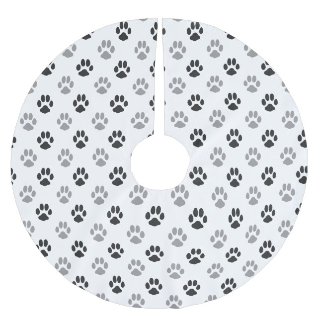 Cute Black And White Paw Prints Pattern Brushed Polyester Tree Skirt (Front)
