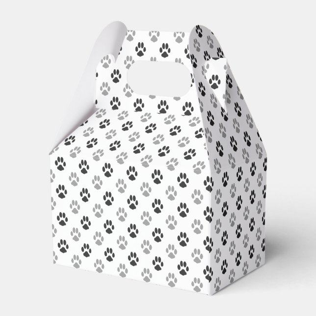 Cute Black And White Paw Prints Pattern Favor Box (Back Side)
