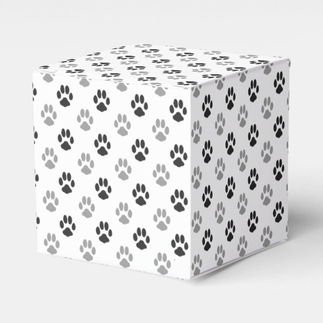 Cute Black And White Paw Prints Pattern Favor Box (Front Side)
