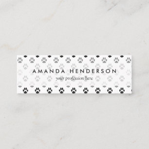 Cute Black And White Paw Prints Pattern Mini Business Card