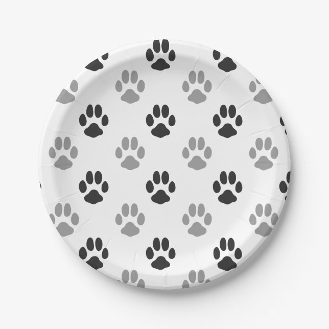 Cute Black And White Paw Prints Pattern Paper Plate (Front)