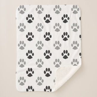 Cute Black And White Paw Prints Pattern Sherpa Blanket
