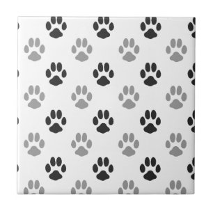 Cute Black And White Paw Prints Pattern Tile