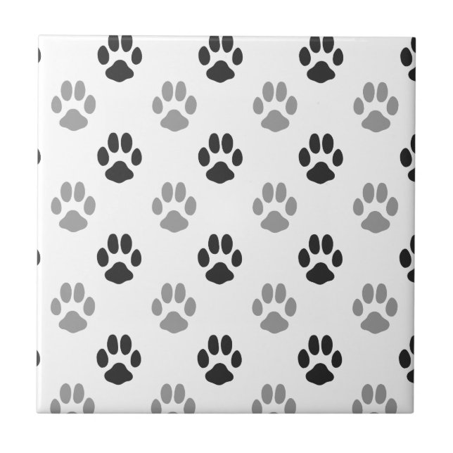 Cute Black And White Paw Prints Pattern Tile (Front)