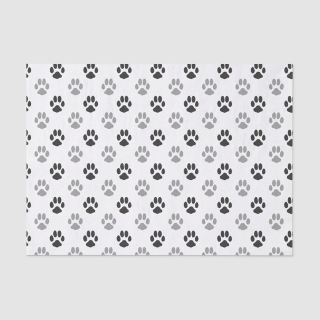 Cute Black And White Paw Prints Pattern Tissue Paper (Front)