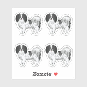 Cute Black And White Phalène Dog Cartoon Drawings