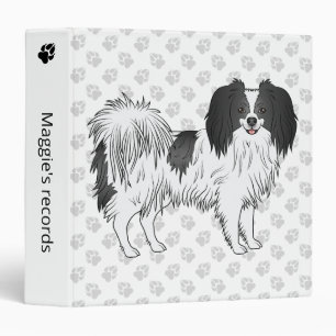 Cute Black And White Phalène Dog With Grey Paws Binder