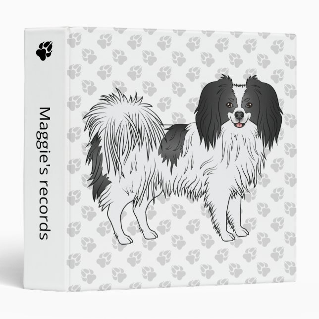 Cute Black And White Phalène Dog With Grey Paws Binder (Front/Spine)
