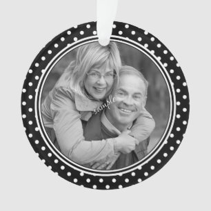 Cute Black and White Polkadots Large Photo Ornament