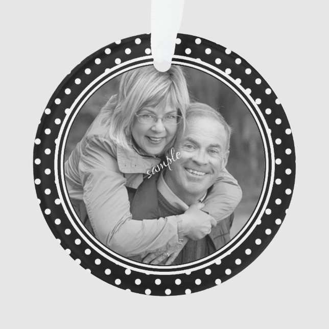 Cute Black and White Polkadots Large Photo Ornament (Front)