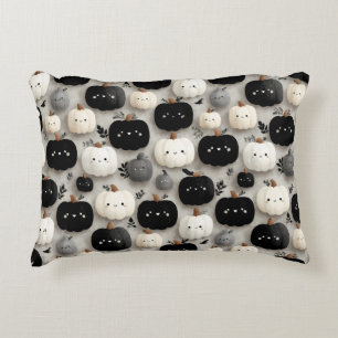 Cute Black and White Pumpkin Fall Pattern Accent Pillow