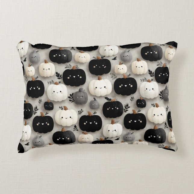 Cute Black and White Pumpkin Fall Pattern Accent Pillow (Front)