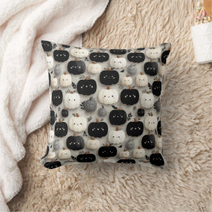 Cute Black and White Pumpkin Fall Pattern Throw Pillow