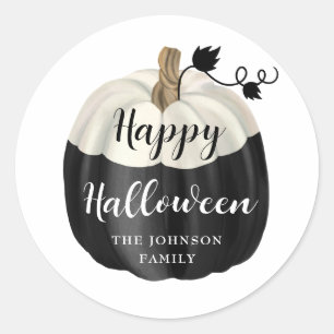 Cute Black And White Pumpkin Happy Halloween  Classic Round Sticker
