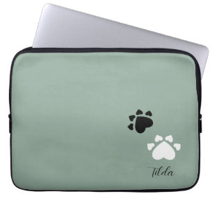 Cute Black And White Puppy Heart Paws  Laptop Sleeve
