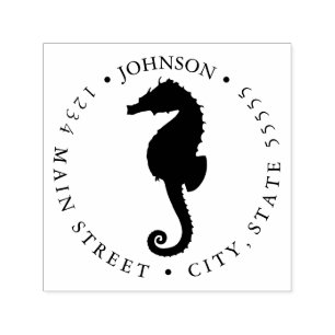 Cute Black and White Sea Horse Return Label Self-inking Stamp