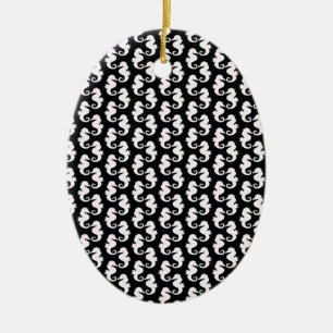 Cute Black and White Seahorse Pattern Ceramic Ornament