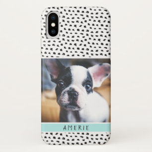 Cute Black and White Splotches Pet Photo   Aqua Case-Mate iPhone Case