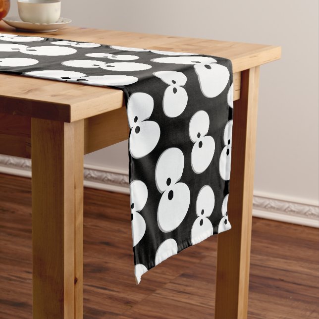 Cute Black and White Spooky Eyes Halloween Short Table Runner (In Situ)