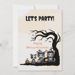 Cute Black and White Striped Halloween Ghost Cats  Invitation