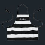 Cute Black and White Striped Kids Personalized Apron<br><div class="desc">Your child will love crafting or helping you cook in this Cute Black and White Striped Kids Personalized Apron. This modern design has wide horizontal stripes on all-over-print apron and name is in white whimsical lettering across the top.
CLICK PERSONALIZE TEMPLATE OPTION AND ENTER NAME</div>