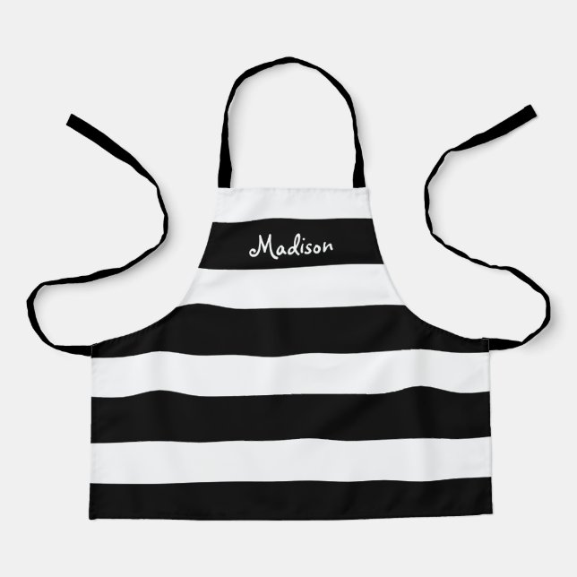 Cute Black and White Striped Kids Personalized Apron (Front)