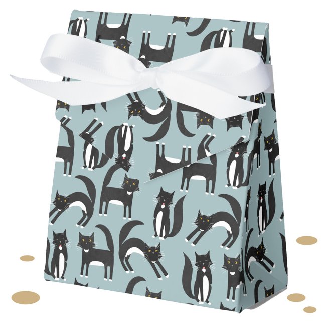 Cute Black and White Tuxedo Cat Pattern Favor Box (Black and white tuxedo cat favor box)