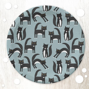 Cute Black and White Tuxedo Cat Pattern Paper Plate